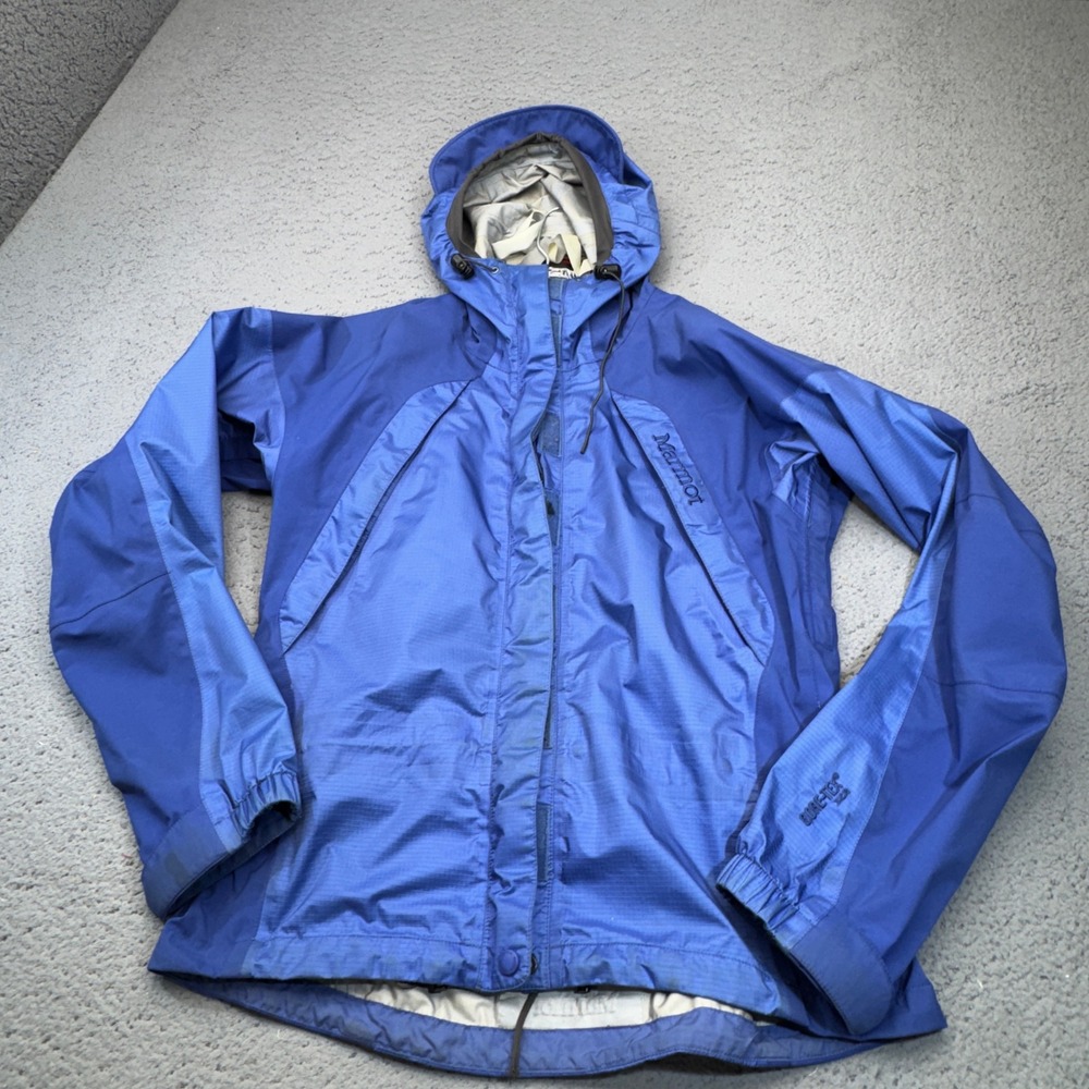 Marmot Jacket Womens Small Blue Hooded Rain Coat‎ Shell Gore-Tex XCR Gorpcore